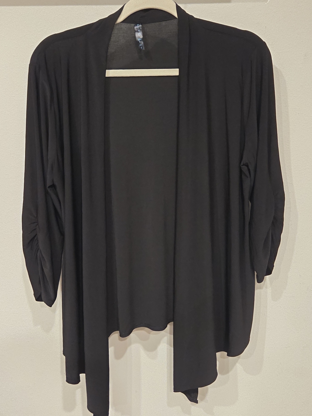 Ashley Blue Black Open-Front Draped Cardigan